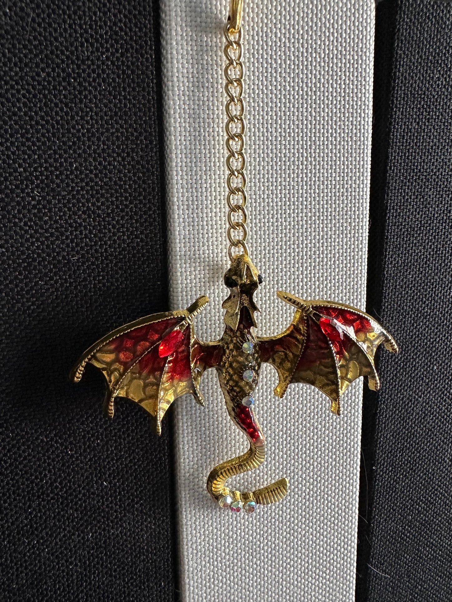 Dragon Bookmark with Enamel and Crystals, Fantasy Book Mark, Unique Gift for Readers, Dragon Lover, Bookworm Gift - Gold and Red