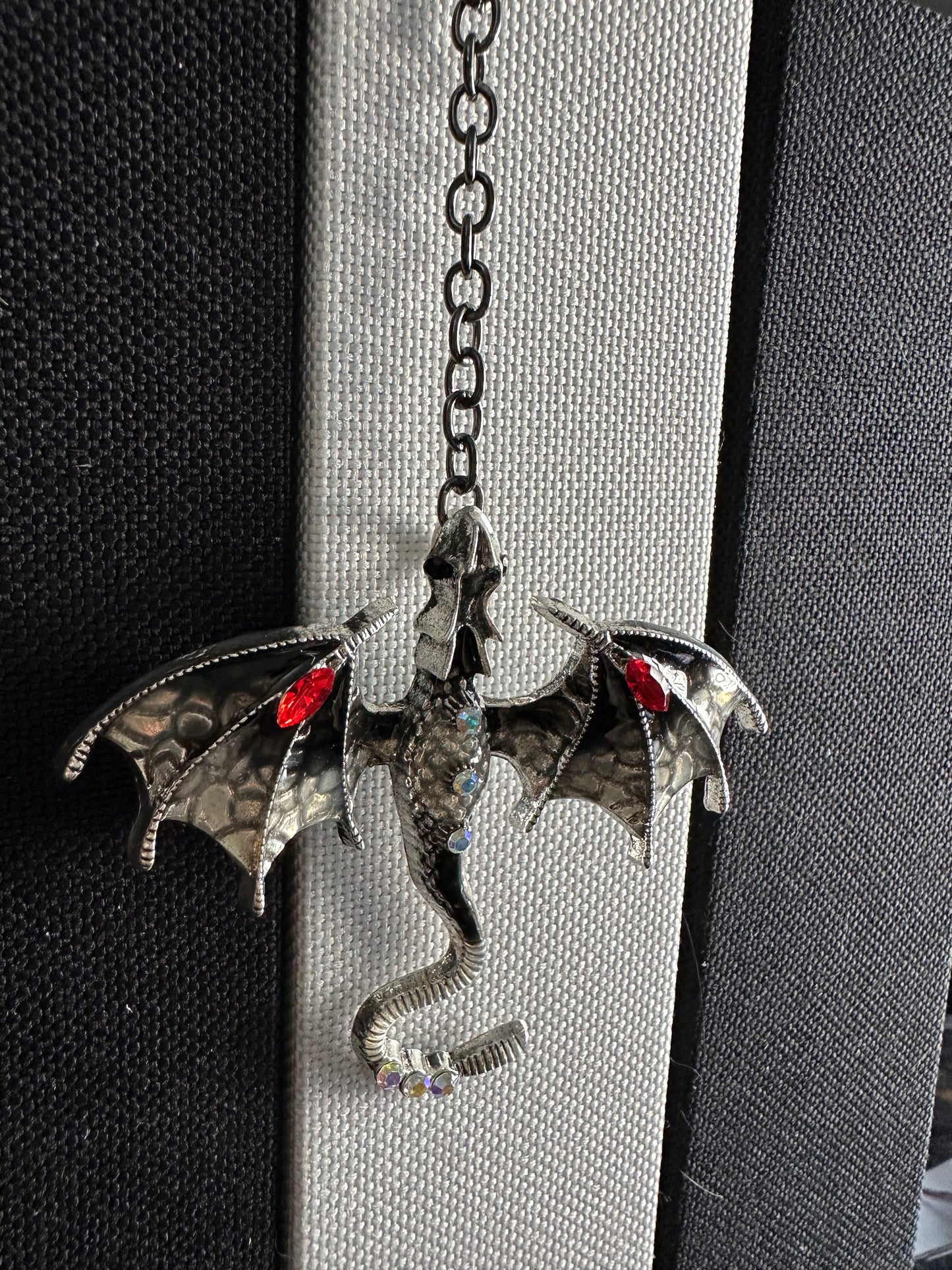 Dragon Bookmark with Enamel and Crystals, Fantasy Book Mark, Unique Gift for Readers, Dragon Lover, Bookworm Gift - Silver and Black