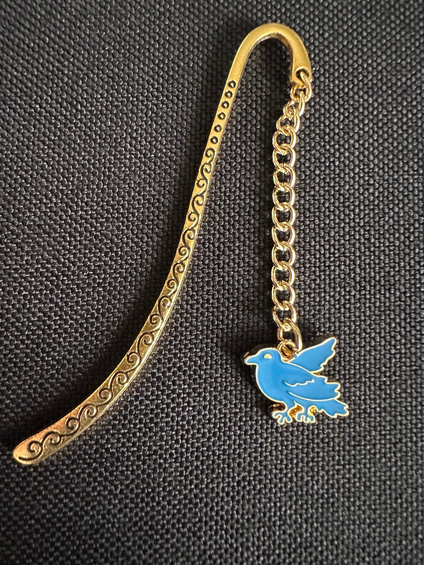 Blue Raven Bookmark with Enamel Charm, Gold Book Mark, Gift for Bird Lovers, Unique Gift for Readers